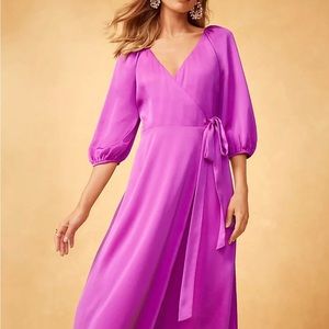 NWOT 💕 Fuchsia Wrap Satin Dress 💕 Ann Taylor